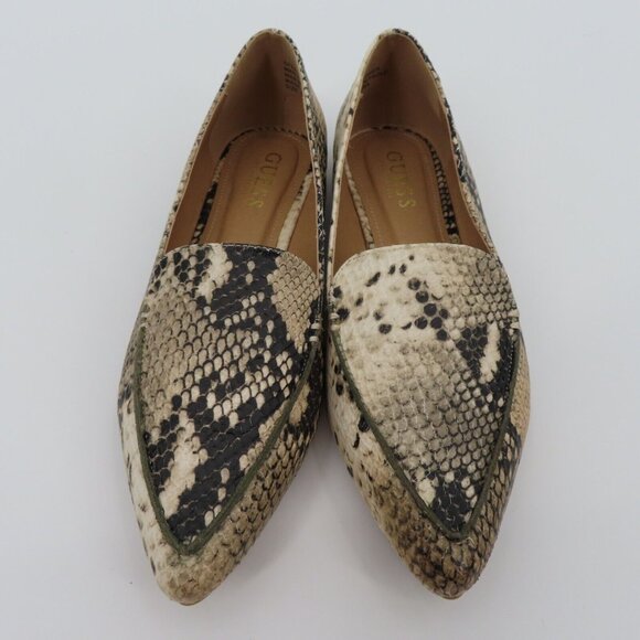 GUESS 8 M Erica Faux Leather Snakeskin Snake Python Pointed Toe Flats Shoes NEW - Picture 2 of 13